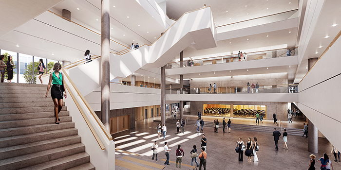 Rendering fra Cincinati Universitet, hvor et nyt akustikberegningsværktøj har været brugt. Henning Larsen Architects.