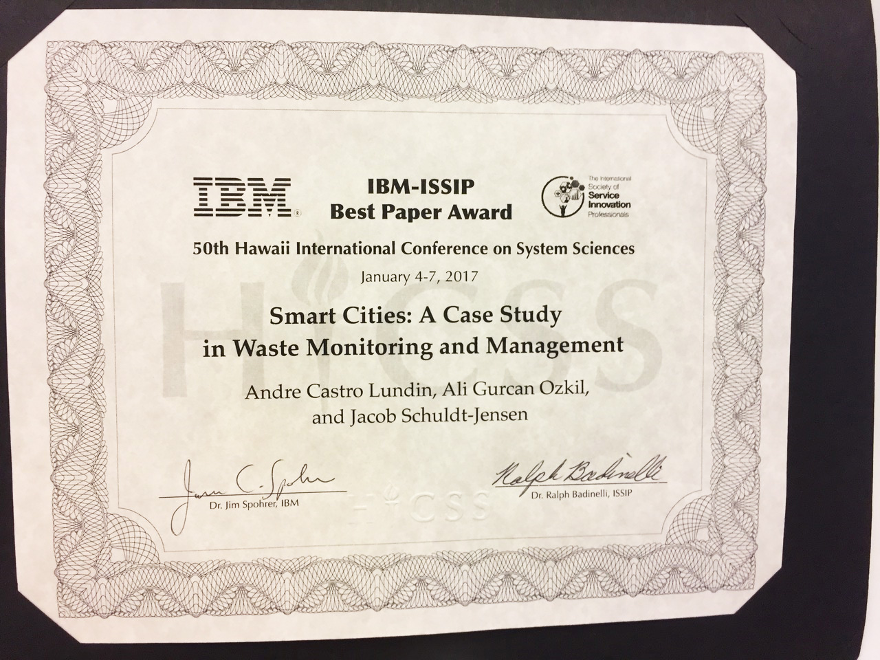 Best Paper at 50th Hawaii International Conference on System Sciences