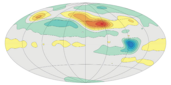 Map of Jupiter with an indication of its poles and its very special magnetic field. Illustration: Nature/NASA/DTU Space