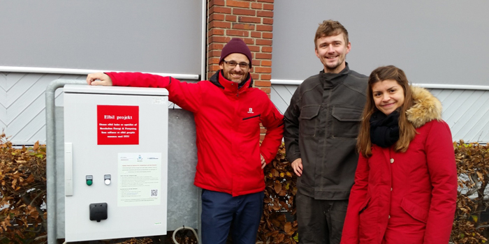 DTU Elektro researchers Andreas Thingvad and Lisa Calearo, along with Mattia Marinelli working on the ACES project at Bornholm