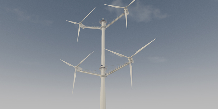Vestas’ nye konceptmølle har fire rotorer på samme mølletårn. Ill.: Vestas Wind Systems A/S