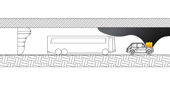 Illustration fra artiklen "The influence of vehicular obstacles on longitudinal ventilation control in tunnel fires"