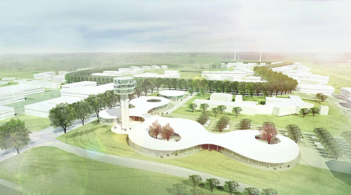 Sådan kan en fremtidig forskerpark ved DTU Risø Campus komme til at se ud. Illustration: COBE