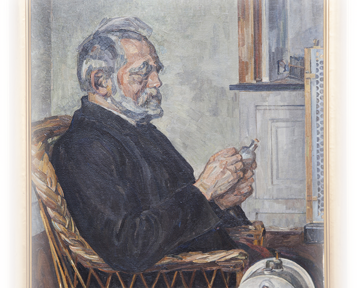 Maleri af Christian Christiansen fra 1917 fra dennes sidste dage malet af Carla Colsmann Mohr. Billedet viser bl.a. en vandstråleluftpumpe, som Christiansen havde opfundet. Maleriet findes i dag på Niels Bohr Arkivet.