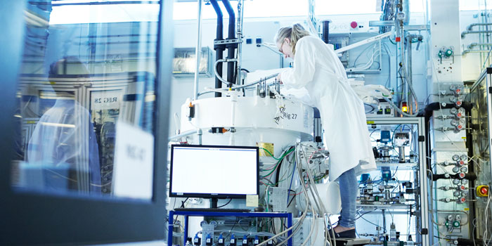 Kandidatstuderende i laboratoriet på DTU Risø Campus. Foto: Mikkel Adsbøl