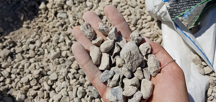 Nedknust beton til genbrugstilslag. Foto Louise Green Pedersen, DTU Byg.