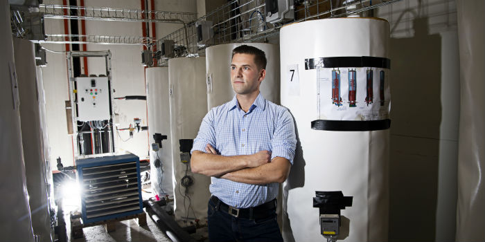 Gerald Englmair PhD at DTU Civil Engineering has documented that salt batteries can cover up to 71 percent of the heat demand in an energy-efficient three-person house in Danish climate. Photo: Joachim Rode.