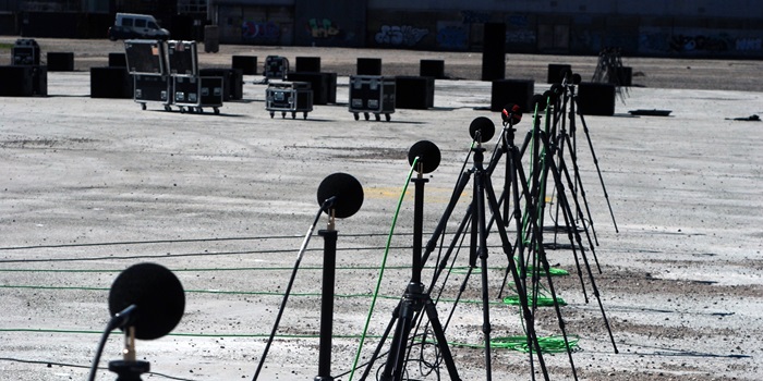 Measuring sound at outdoor concert.  Photo: Franz Heuchel and Jonas Brunskog.