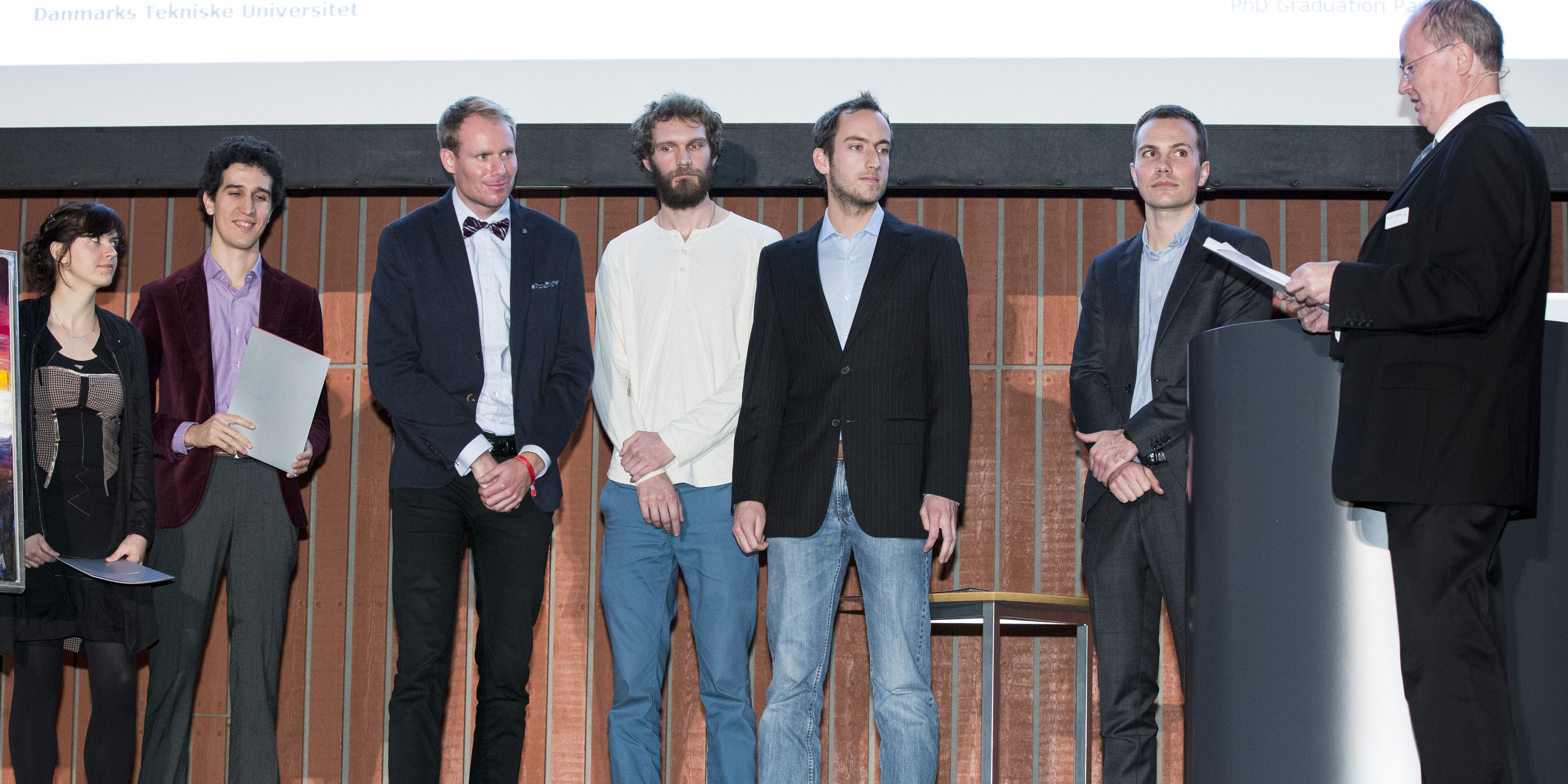 Seks modtagere af DTU’s ‘Young Researcher Award’. Foto: Thokild Christensen.