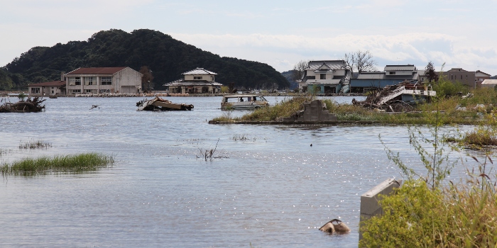 Mange områder blev oversvømmet ved tsunamien i Japan i 2011 og lagt permanent under vand. Det vil sandsynligvis ske flere steder i fremtiden. Foto Karsten Arnbjerg-Nielsen