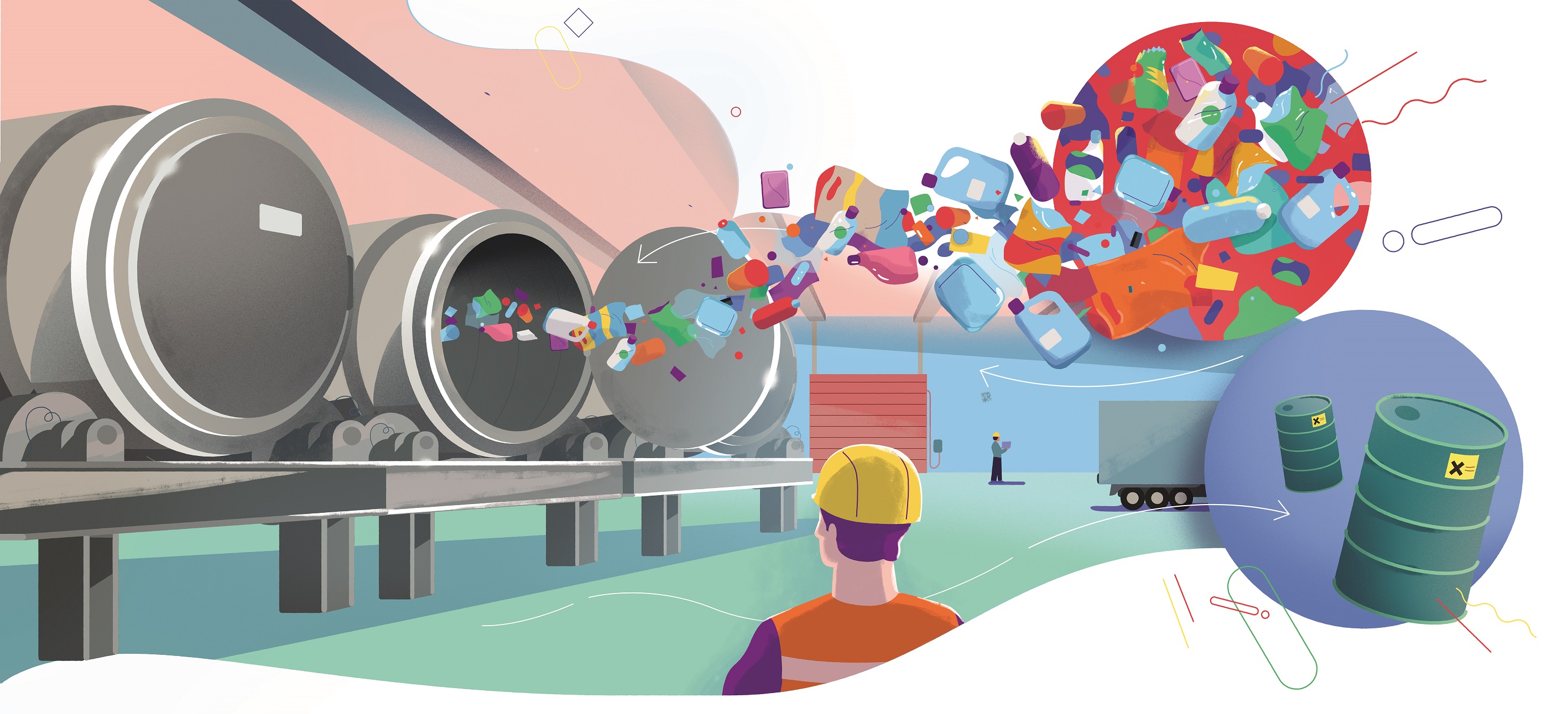 Illustration af et pyrolyseanlæg. Illustrator: Benny Box