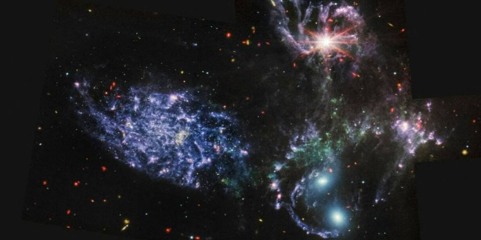 Detaljer fra galaksegruppen Stephans kvintet optaget som et af de ’første billeder’ med James Webb Space Telescope. (Foto: NASA)