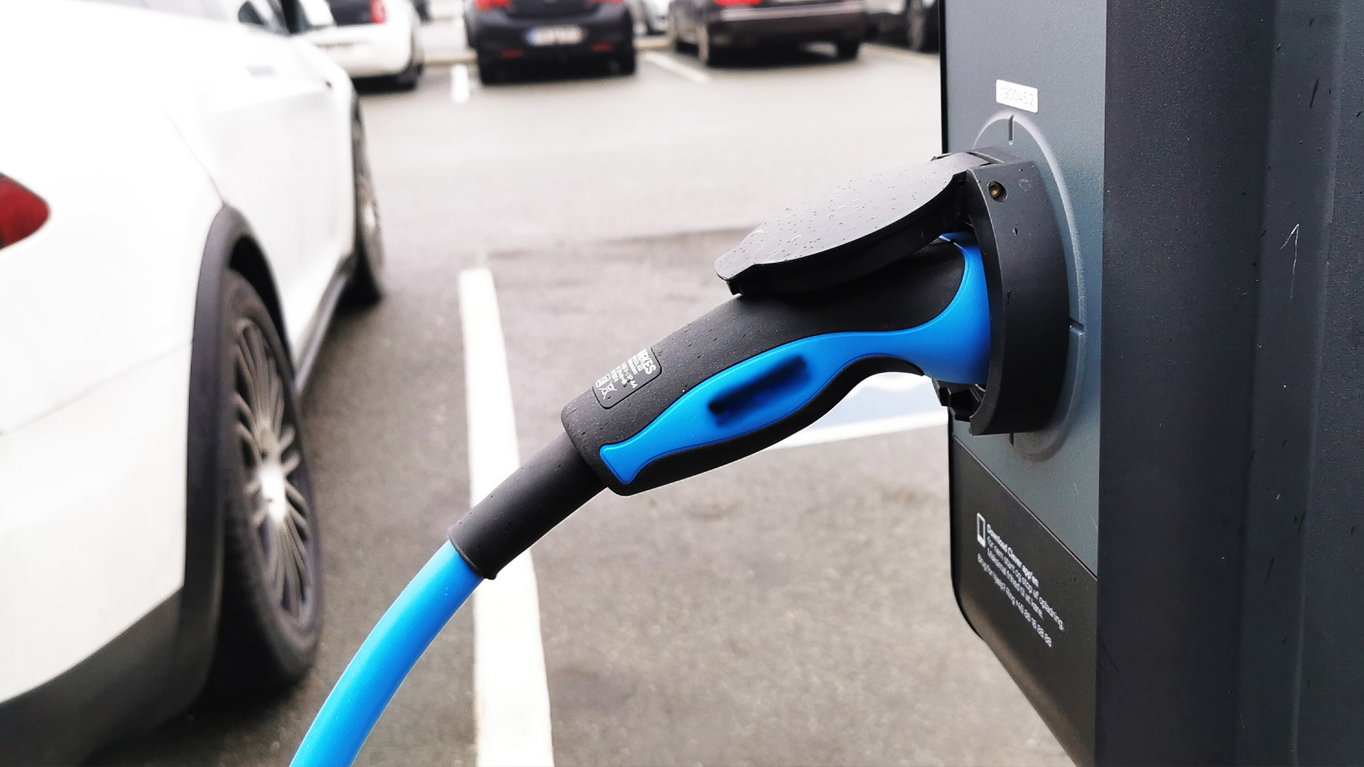 Electric vehicle in a charging station.