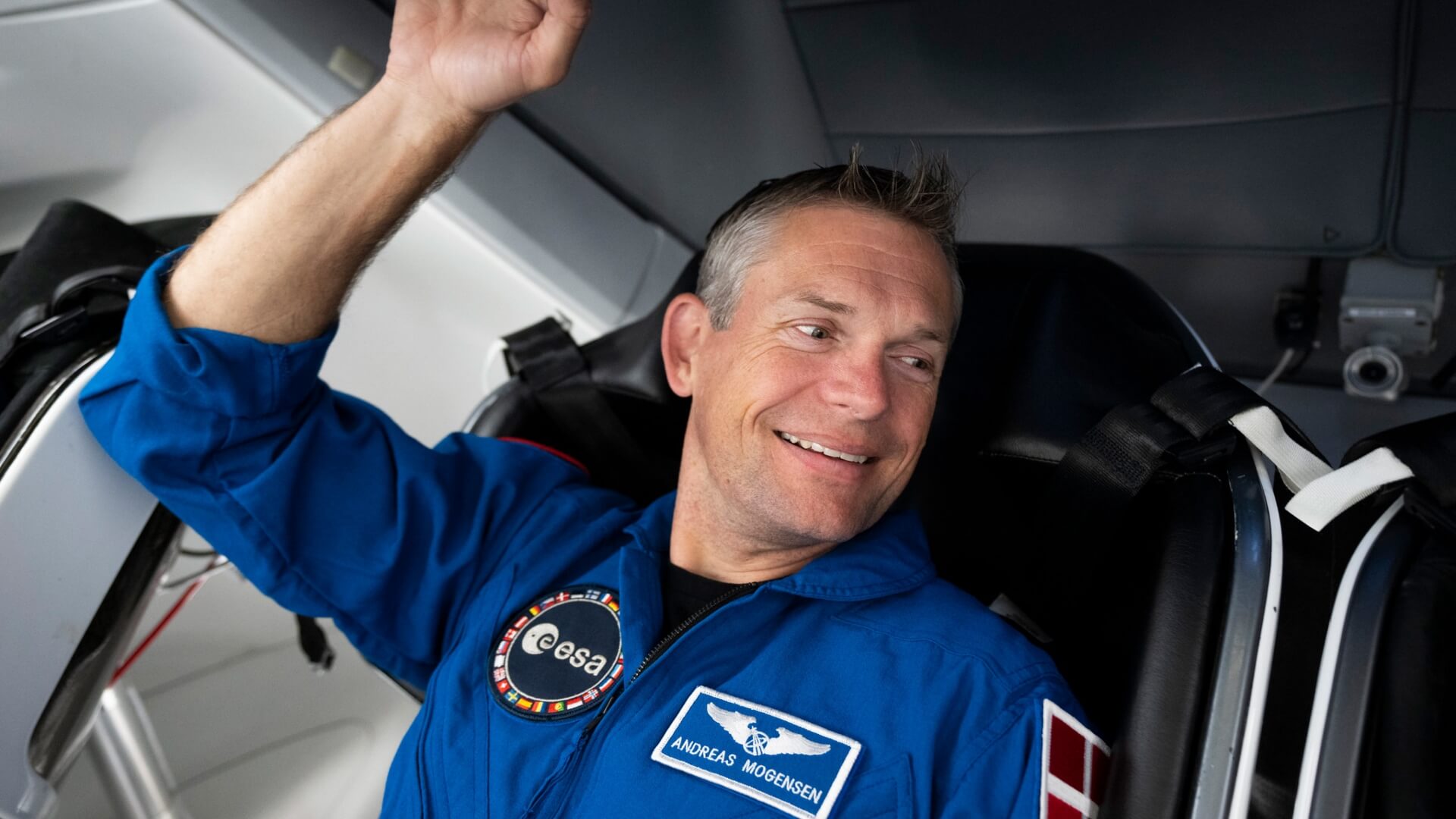 The danish astronaut Andreas Mogensen preparing for the Huginn mission