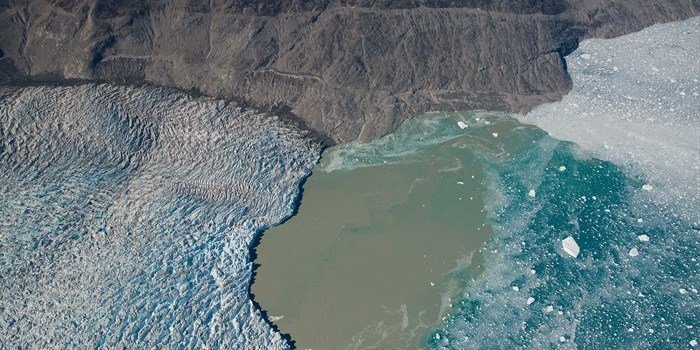 Kangiata Nunata Sermia in Southwest Greenland. The image shows different lines that marks the extent of the ice at different points in  time. The upper trimline (transition) between the ligther and darker valley sides marks the extent of the glacier during the Little Ice Age, while the lower lines shows the extent at later points in time. The height of the trimline is derived from aerial imagery, and this information is used to calculate the mass loss of the Greenland Ice Sheet during the twentieth century. Credit: Hans Henrik Tholstrup, Natural History Museum of Denmark